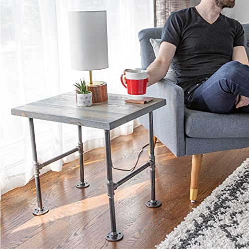 Restore by Pipe DÉCOR Wood End Table 22 in. x 18 in. x 20.88 in. Reclaimed Ponderosa Pine Wood in Sunset Cedar Stain with Industrial Pipe Legs