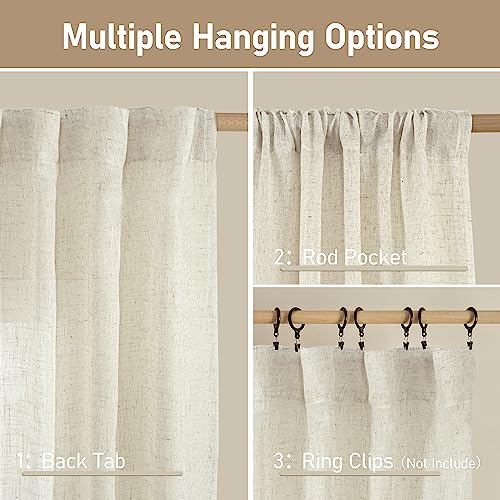 LAMIT Living Room Linen Curtains 90 Inch for Bedroom, Back Tab and Rod Pocket Linen Textured Sheer Curtains Light Filtering Burlap Curtains for Farmhouse, 2 Panels, 52 x 90 Inch, Greyish Blue