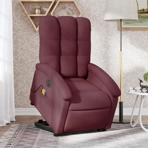 Electric Stand up Massage Recliner Chair Purple Fabric,Electric Adjustable Recliner with Power Lift, Massage, and Side Pocket for Elderly Comfort Living Room Furniture, Chaise Lounges