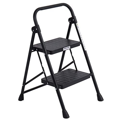 Step Ladder Woodgrain Finish Aluminum Folding Step Stool 3 Step Stairs Wide Pedal,Anti-Slip Portable Sturdy for Home & Kitchen Office 330 lbs