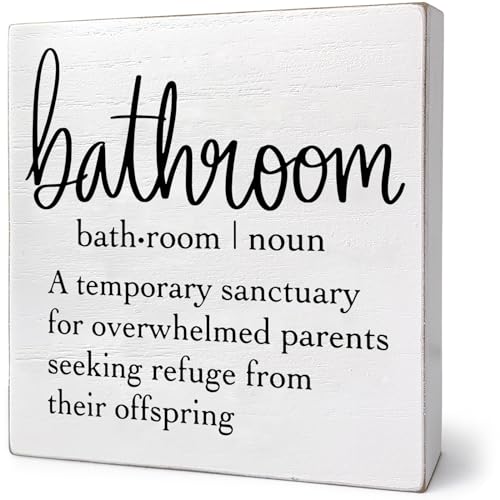 Wooden Box Sign Bathroom Decor, Bath Signs Bath Decor for Shelves,Toilet, Restroom, Home Decor, Rustic Funny Wood Plaque Wood Box, White Square Farmhouse Wooden Box Plaque Sign,6 X 6 Inch