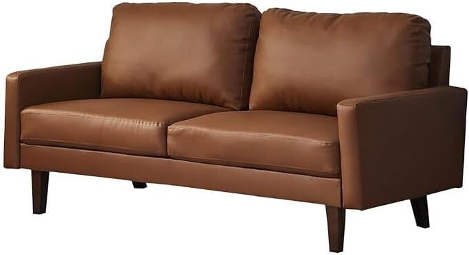 Retro Revival Leather Sofa Modern Couch with Wooden Legs for Living Room, Office - Brown