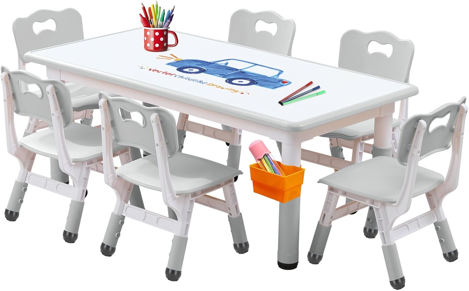 Kids table and chairs, Toddler table and chairs, Kids table (6 chairs), Kids table and chair set, Kids table and chair set 5-8 year old. Toddler table and chair set with 24 leg covers +12 color pens
