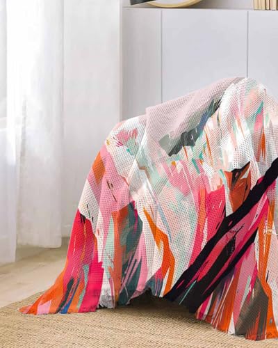 Abstract Red Cover Couch Covers for 3-4 Cushion Couch Throw Couch Cover with Tassel Soft Slipcover Modern Oil Painting Style Colorful Snowy Mountains Couch Furniture Protector for Dog Pet 71