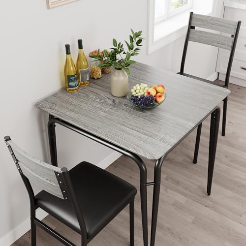 Dining Table for 2, Small Table and Chairs Set of 2, Square Dinette Set for 2, Dinner Table Set, 3 Piece Kitchen & Dining Room Sets for Small Space, Apartment (Gray, Dining Table with 2 Chairs)