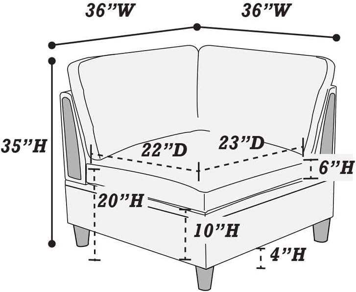 CHARMMA Living Room Furniture Corner Wedge Steel Color Dorris Fabric 1pc Cushion Wedge Sofa Wooden Legs