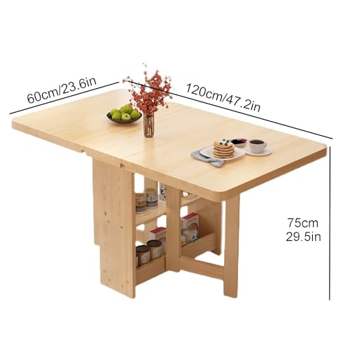 Wooden Foldable Kitchen Table With Drop Leaf, Folding Dining Table With Storage Shelf, Collapsible Extension - Versatile And Space-Saving Dining Solution!!, 120x70cm/47.2x27.5in