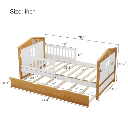 Twin Size Day Bed with 3 Trawers, Twin Captain Bed with Bookcase Headboard, Wooden Day Bed Sofa Bed Frame with Extra Storage Shelves for Guest Room, Small Bedroom, Study Room (Gray-3 Trawers,52)