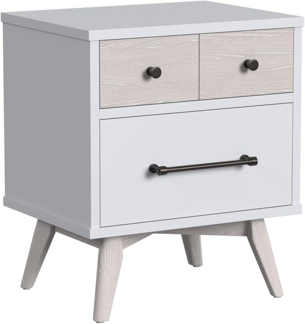 2-Drawer Modern Wood Nightstand Ash Linen White Contemporary Finish Storage Area