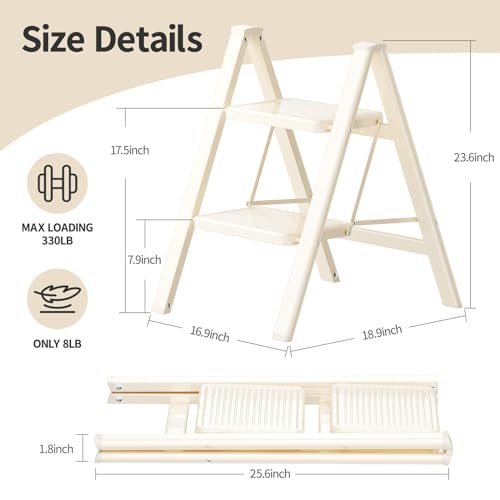 3 Step Ladder,Step Stool Folding Step Ladders for Adults Foldable Step Stools W/Wide Pedal,330 lbs Capacity Sturdy Aluminum Portable Kitchen Step Stool Black Wooden Ladder