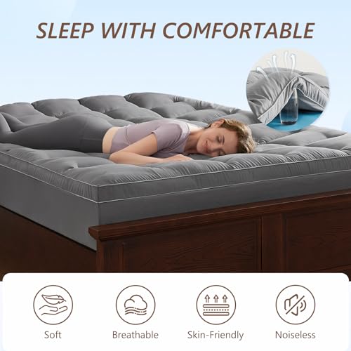 Mattress Topper Queen - Pillow Top Mattress Topper Pad Extra Thick Cover with Deep Pocket - Mattress Topper for back pain - 3D Snow Down Alternative Plush Mattress Topper (Queen,White)