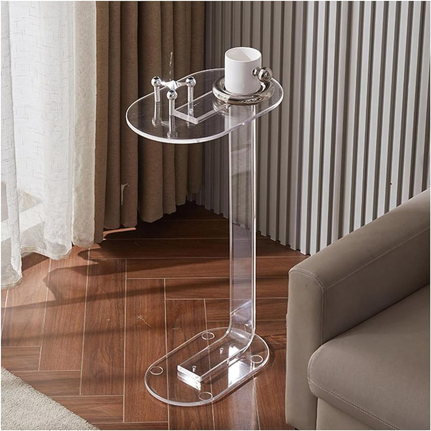 End Table Oval End Table High Clear Acrylic Coffee Table Round Bedside Table Small Modern Side Tables Home Furniture Center Table Space-Saving