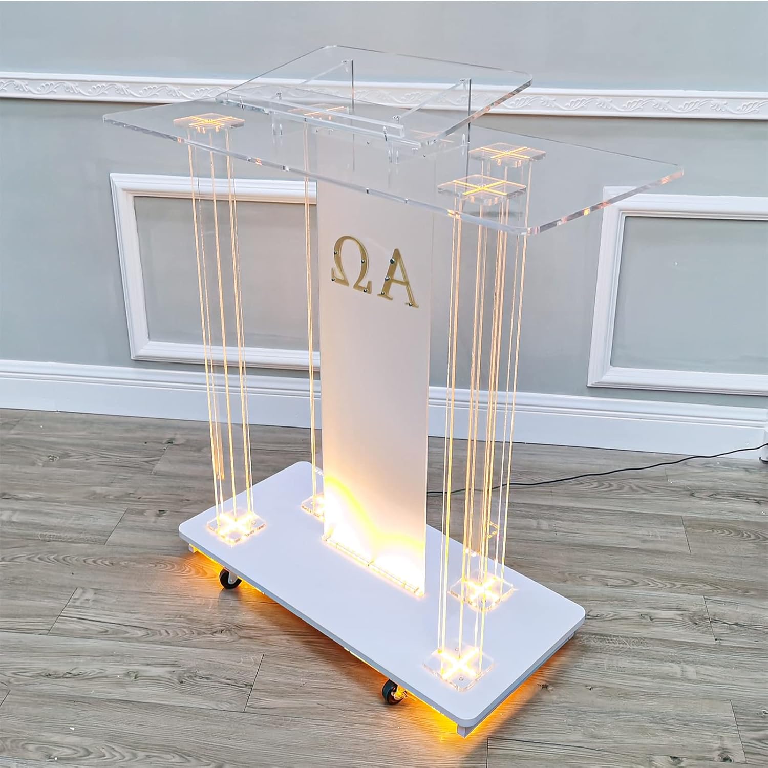 Lectern Podium Stand, Acrylic Church Podium, Portable Podium Stand, Clear Rolling for Conference Room Church Company Transparent Rolling Podium Luxury Golden Reading Table Imported Portable Scrolling