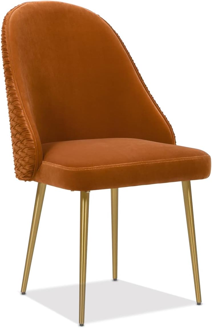 Jennifer Taylor Home York Modern Glam Ruched Upholstered Dining Side Chair, Set of 2, Burnt Orange Performance Velvet