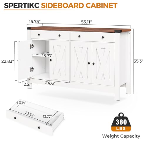 Sideboard Buffet Cabinet, Black Kitchen Sideboard Cabinet with 4 Door, Farmhouse Coffee Bar Cabinet with 2 Drawer Storage and Adjustable Shelves for Living Room,Kitchen