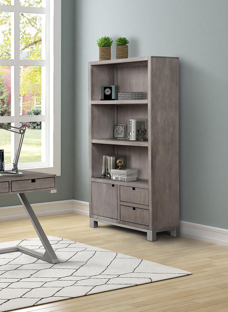 Bridgevine Home Pacific Heights 72 inch Bookcase, Fully Assembled, Poplar Solid Wood, Melbourne Grey Finish