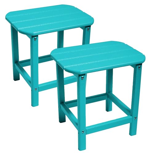 RESINTEAK Outdoor Side Table, All Weather Resistant, HDPE Recyclable Plastic, Premium Quality, Outdoor Patio End Tables (Aqua, Non-Folding)