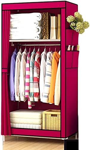 Portable Closets Cloth Wardrobe Portable Wardrobe Cloth Wardrobe Wardrobe Bedroom Folding Simple Simple Dormitory Fabric Small Single Assembled Cloth 160X45X70Cm,Brown Portable Cloth Hanger-160X45X70c