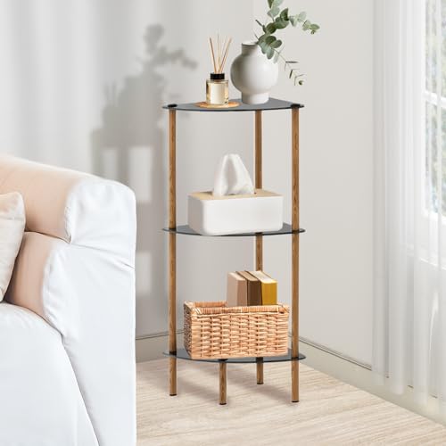 3-Tier Floor Storage Corner Display Rack, 3 Tier Open Black Glass Shelves - Compact Shelving Display Unit - Multifunctional Home Organizer for Bathroom, Office, Bedroom, Living Room, Kitchen