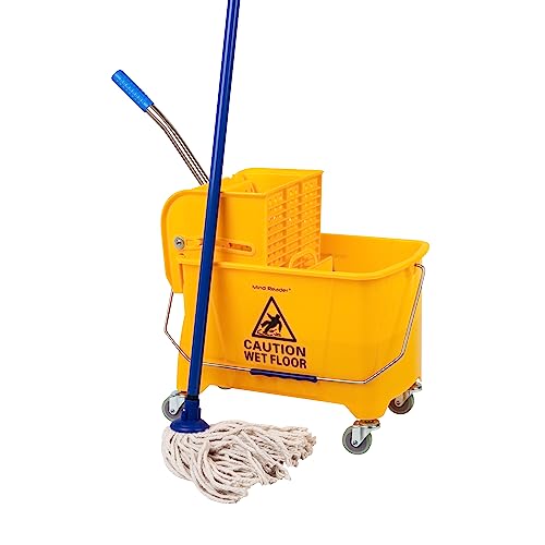 Mind Reader Mop Bucket with Wringer, 22 Qt (5.5 Gallon), Floor Cleaning, Handle, Wheels, 16.25
