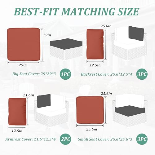 9 Pcs Patio Cushion Covers Outdoor Patio Cushions Covers, Replacement Waterproof with Zipper for 5 Pcs Patio Furniture Set, Patio Sofa Couch 4 Sizes, Covers Only
