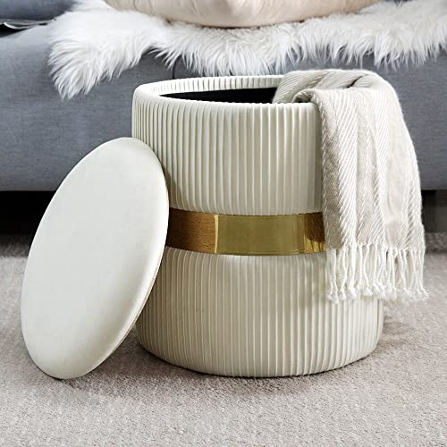 Round Ottoman with Storage Set of 2 Upholstered Velvet Storage Ottoman Stool Modern Round Vanity Stool Chair Ottoman for Living Room Multifunctional Foot Rest.
