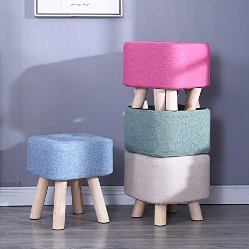 Foot Stool Square Footstool Cotton and Linen Foot Stools Wood Leg Stool for The Bedroom for Living Room,purple-29x29x29cm