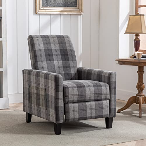 Yoluckea Recliner Chair Fabric Single Sofa Lounge Seat with Adjustable Angle Backrest and 2 Pockets Modern Accent Chair Armchair Recliner Sofa for Small Spaces Home Bedroom Living Room (Grey Mix)