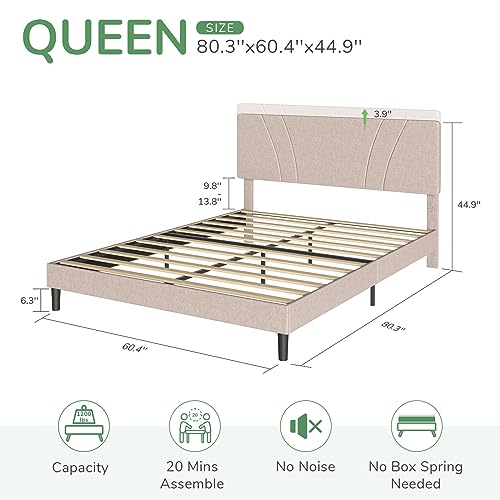 Novilla King Size Bed Frame with Adjustable Headboard King Bed Frame and Headboard, No Box Spring Needed, Noise-Free, Easy Assembly, Gray
