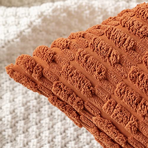 MIULEE Pack of 2 Corduroy Decorative Throw Pillow Covers 24x24 Inch Soft Boho Striped Fall Pillow Covers Modern Farmhouse Home Decor for Sofa Living Room Couch Bed Dark Rust