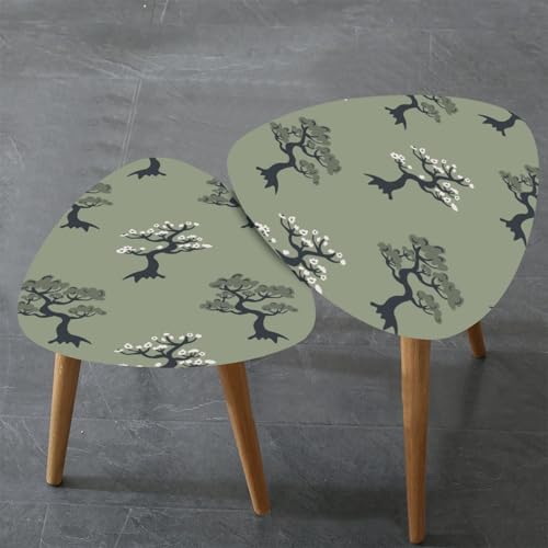 Triangle Nesting Coffee Table Set of 2 Winter forest scandinavian hand drawn seamless pattern New Year Modern Minimalist Side Table Small End Table Leisure Tea Table Living room Bedroom Office