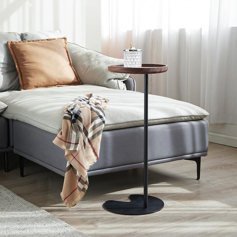 End Table Round End Table Solid Wood Side Table Unique Tray Table Home Center Table Metal Frame Coffee Table Living Room Bedside Table Space-saving