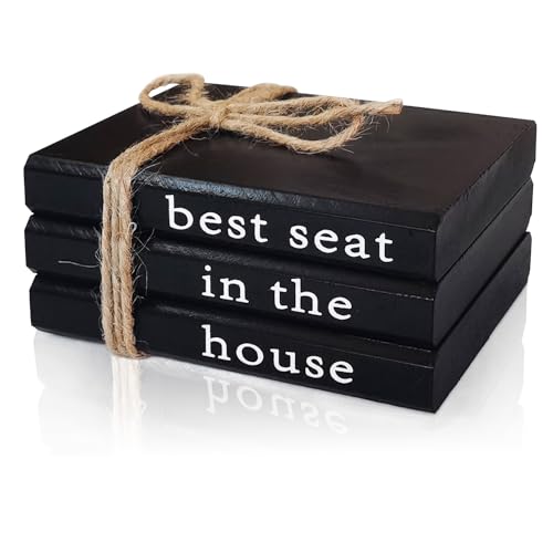 Farmhouse Bathroom Decor - Funny Rustic Wooden Decorative Books for Restroom Shelf Decor - Black Bathroom Decorative Accent for Guest Bathroom