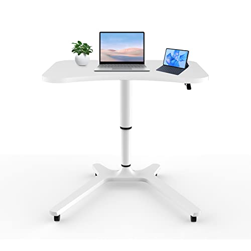 Mobile Standing Desk, Height Adjustable Rolling Laptop Desk, Pneumatic Sit Stand Desk with Lockable Wheels, Portable Desk Workstation for Home Office,Black