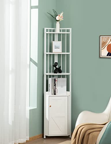 Evajoy Corner Shelf 5-Tier with Storage, 71'' Industrial Rustic Tall Corner Bookshelf Stand, Display Stand, Plant Stand, Corner Storage Cabinet for Living Room, Home Office, Bathroom, Entryway