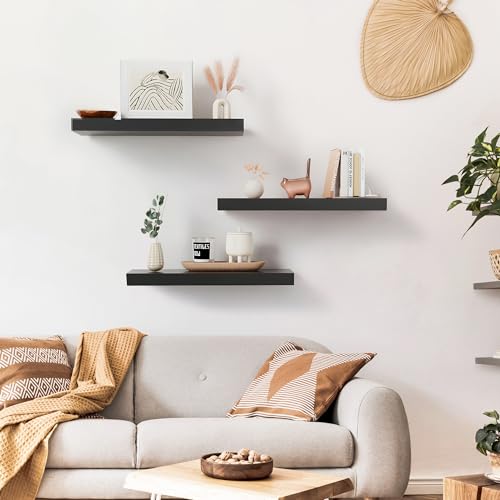 White Floating Shelves, 24 Inch Wall Shelves for Bathroom, Bedroom, Hanging Shelf for Wall Storage, Wall Mounted Wooden Shelves for Toilet, Kitchen, Office, Living Room Decor(Set of 2)