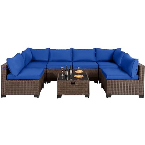MAGIC UNION 6 Piece Outdoor Patio Furniture Set Sectional Conversation Set with Coffee Table, Cushions, Wicker Rattan and Steel Frame for Backyard Balcony Poolside (Gray Rattan Khaki Cushion)