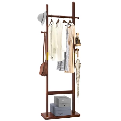 Coat Rack Tree Stand with Very Sturdy Base, Freestanding Small Clothes Rack Heavy Duty, Garment Hanging Racks for Kids and Adults, Space Saving Brown USYD-203