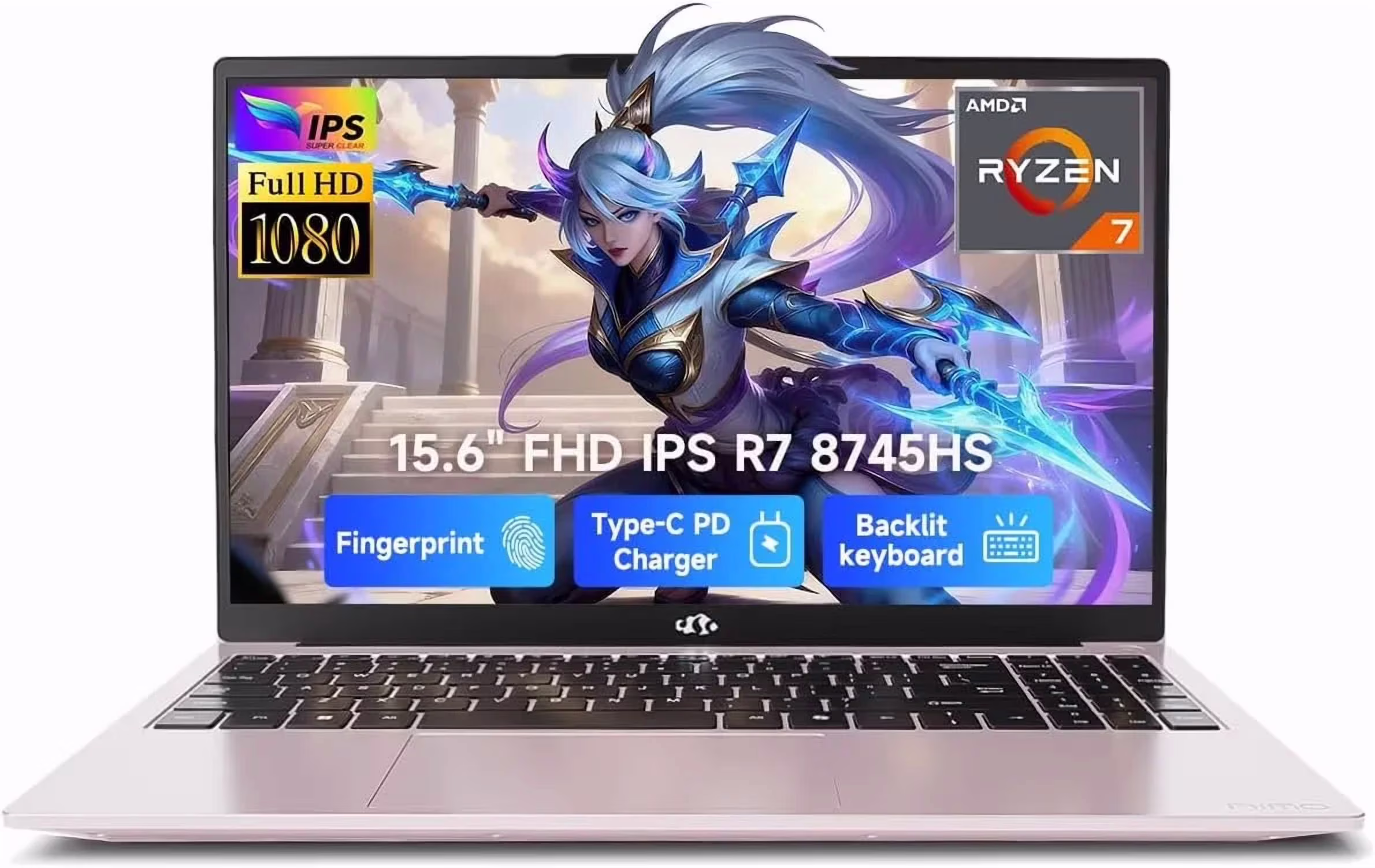 15.6" Gaming Laptop-IPS FHD, AMD Ryzen 7 8745HS Radeon 780M GPU (Beat R9 6900HX, up to 4.9GHz) 32GB DDR5 RAM 2TB SSD 100W Type-C Computer with Fingerprint USB-C 4.0 Backlit Keyboard