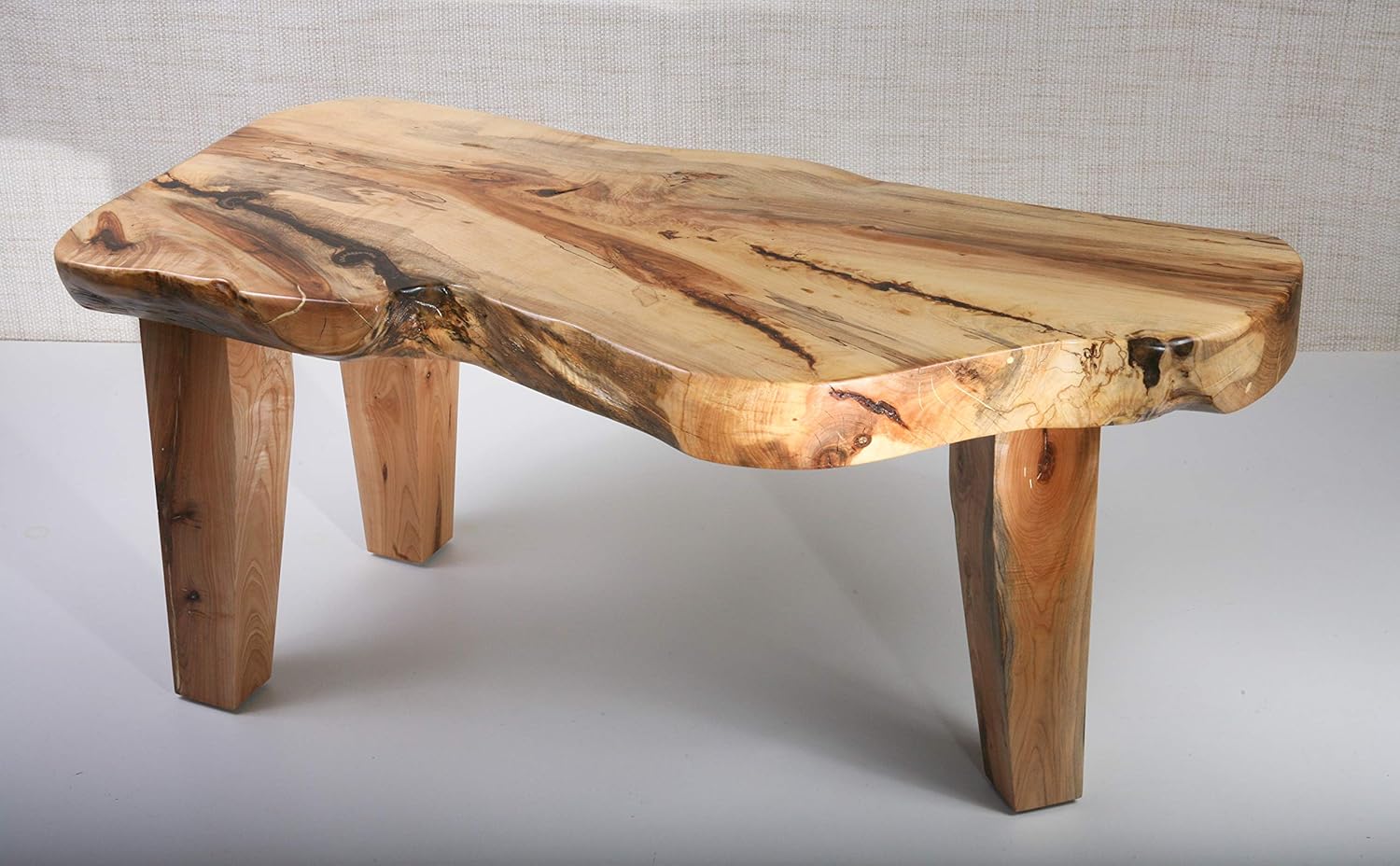Maple Three-leg Table with Live Edge, and black walnut shells hidden inside
