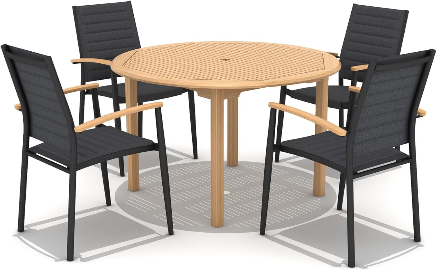 Brampton Lerus 5-Piece Wood Patio Furniture Certified Teak | Ideal for Backyard, Outside Table and Chairs, Round Outdoor Dining Set for 4, Black