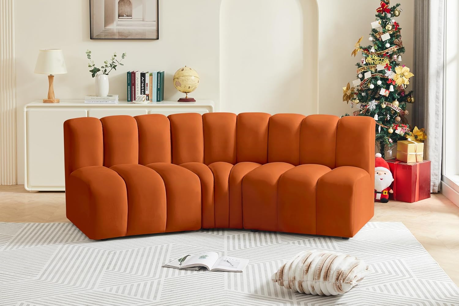 Meridian Furniture Arc Collection Modern | Contemporary Sofa with Soft Velvet, Deep Channel Tufting, Modular Design, 86