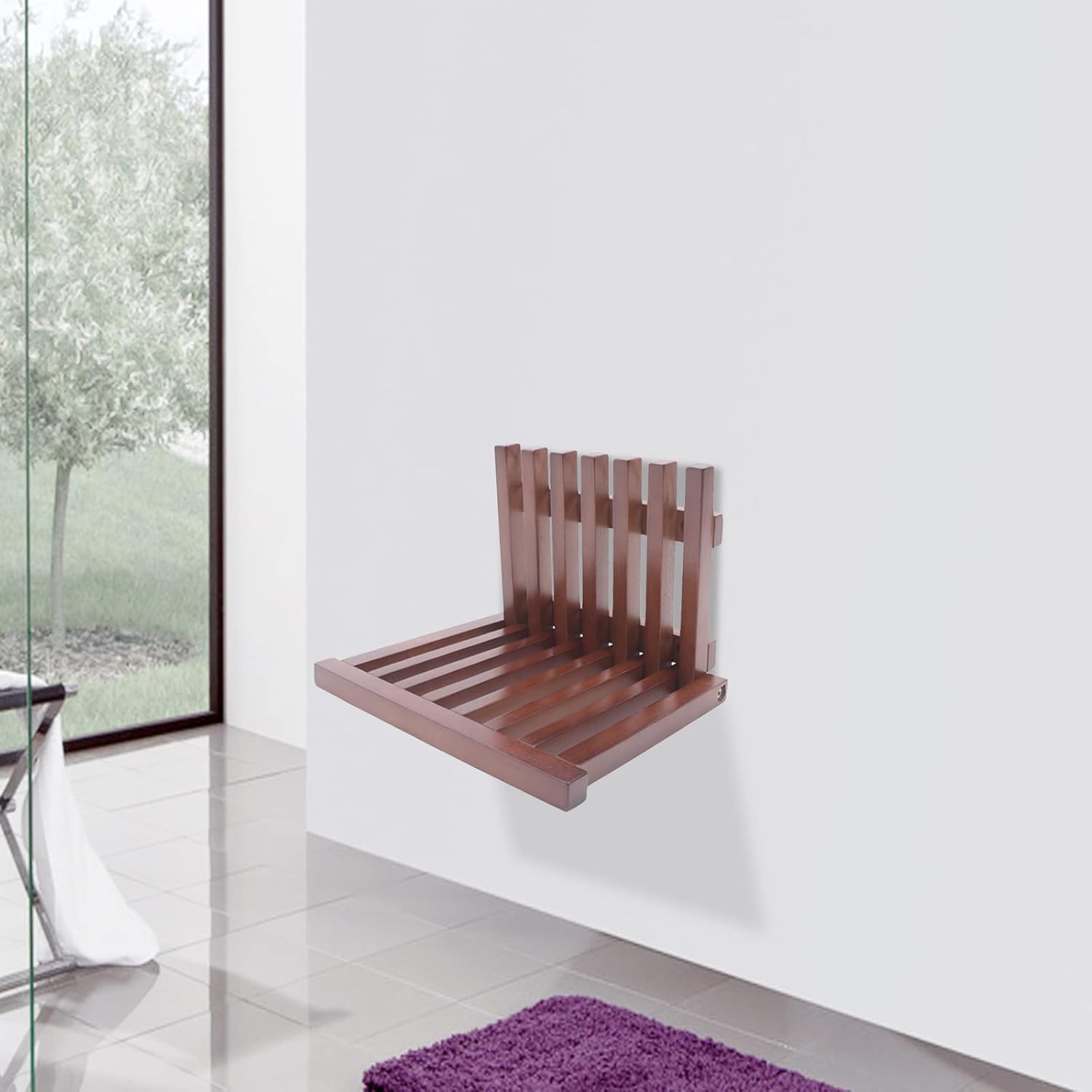 TFCFL Wood Folding Shower Seat Bench, Wall-Mounted Shower Bench Bathroom Stool Chair Shower Stool Fold Up Chair, Entryway Solid Wood Shoe Changing Stool for Kids Adults,15.35x13.38x13.38 inch