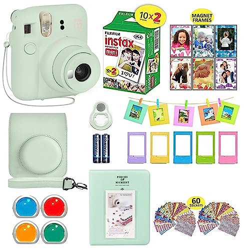 Fujifilm Instax Mini 12 Camera Bundle - Blue, 20 Film Sheets, Case, Accessories