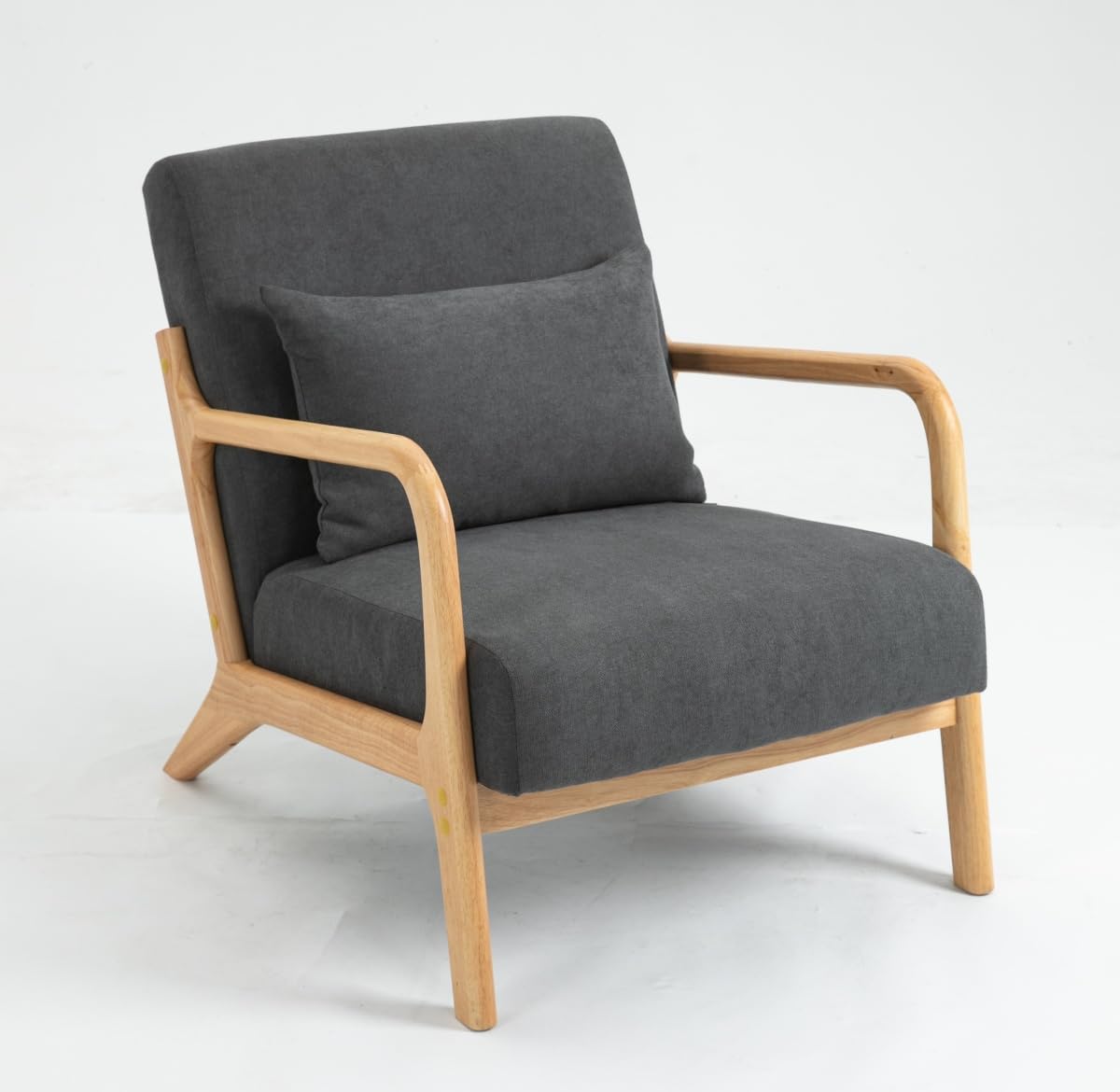 Mid Century Modern Accent Chair with Wood Frame, Upholstered Living Room Chairs with Waist Cushion, Reading Armchair for Bedroom Sunroom