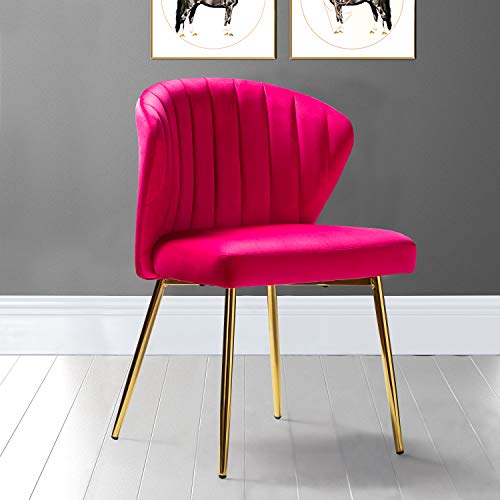 TINA'S HOME Modern Living Dining Room Chairs, Small Velvet Accent Chair with Golden Metal Legs, Upholstered Cute Tufted Back Side Chair for Kitchen Vanity Patio Beauty Room/NAVY