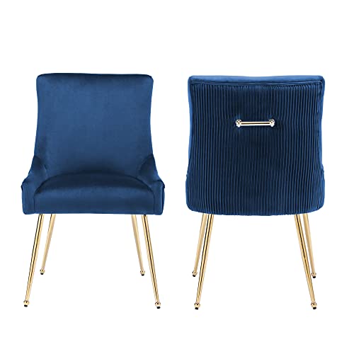 Modern Leisure Velvet Dining Chairs Set of 4, Upholstered Velvet Chair with Gold Metal Legs, Mid-Century Accent Chair with Pleated Back, Black