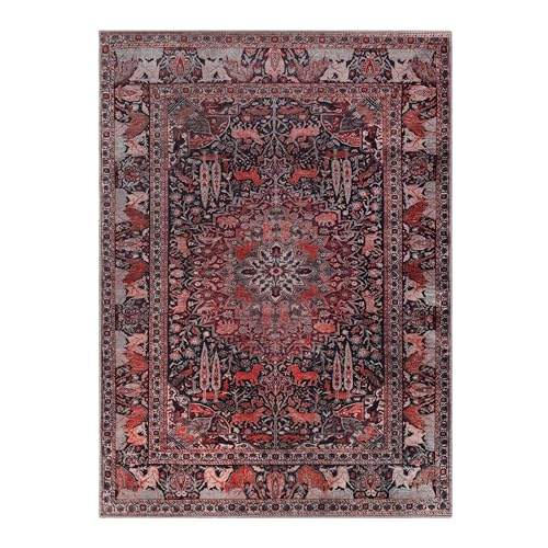 Superior Large Indoor Area Rug, Modern Floor Decor for Living/Dining Room, Kitchen, Bedroom, Office, Entry, Flat-Weave, Floral Medallion, Cotton Backing, Fiorella Collection, 5' x 7' 6