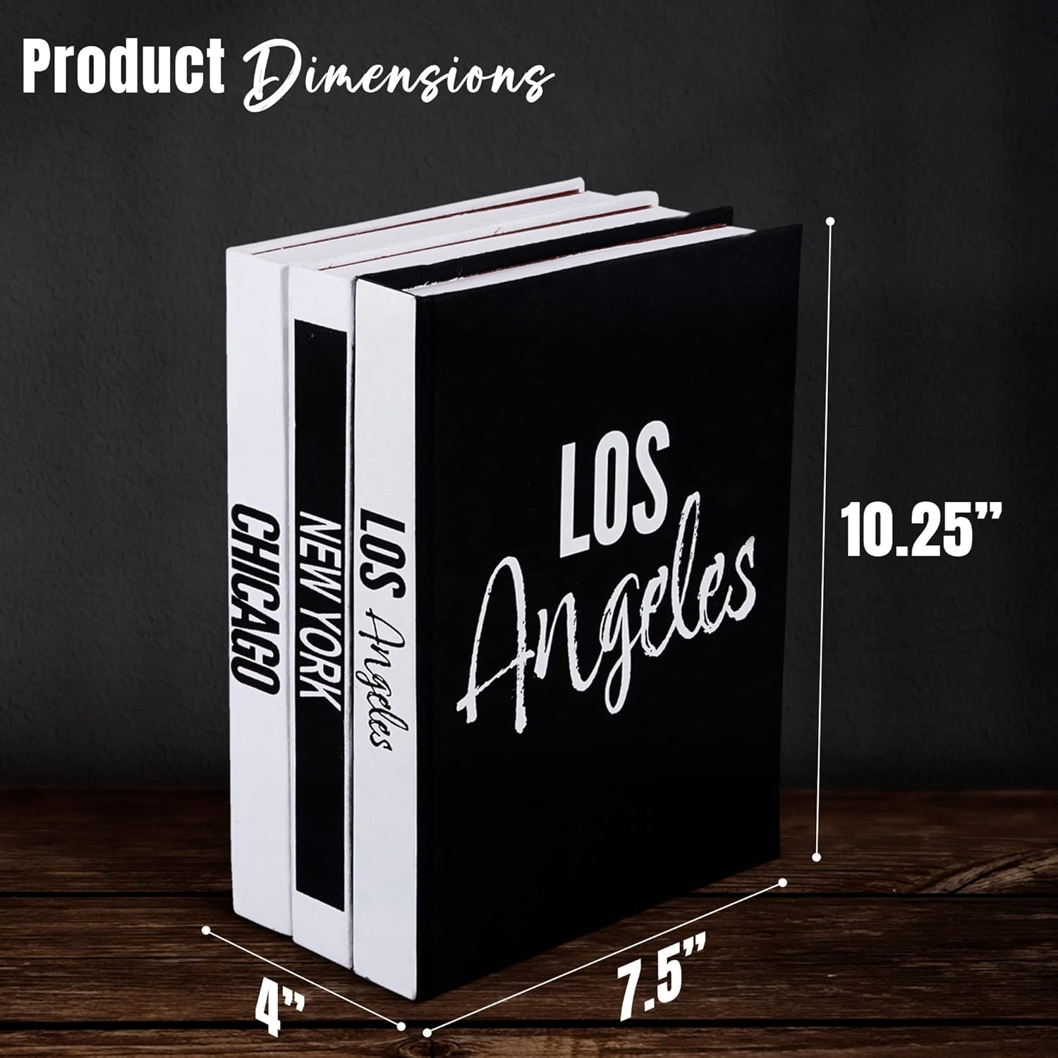 Set of 3 Decorative Books for Home Decor –New York, Chicago, Los Angeles Hardcover Journal w/ 160 Blank Unlined Pages Per Book - Designer Books for Coffee Table –Stackable Faux Books