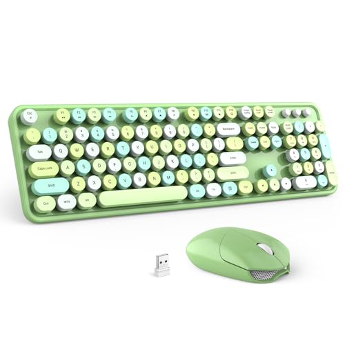 GEEZER Wireless Keyboard and Mouse Combo - Olive Green Full-Sized Colorful Keyboard 104 Keys - USB 2.4 G Receiver Plug and Play with Round Keycap Typewriter Keyboards, for Windows, PC, Laptop, Desktop